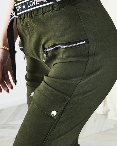 Zelené dámské cargo kalhoty s kapsami - Oblečení