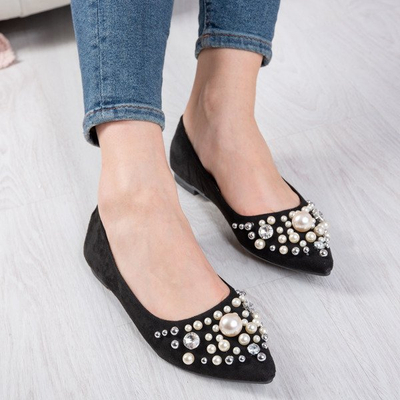 Černé baleríny s perlami a zirkony Eithne - Obuv 1