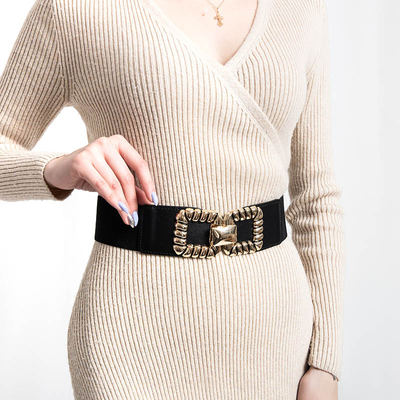 Чорний еластичний ремінь із золотою пряжкою