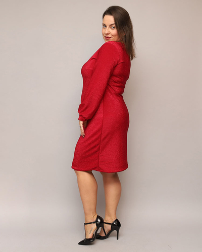 Royalfashion Třpytivé dámské šaty nad kolena v červené barvě PLUS SIZE