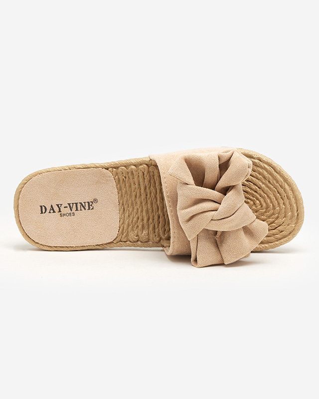 OUTLET Dámské béžové pantofle s mašlí Terina - Obuv