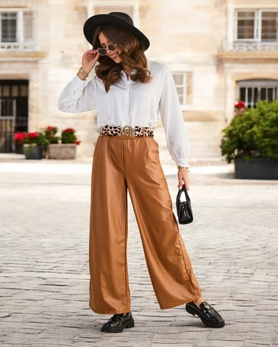 Royalfashion Широкі жіночі штани з екошкіри