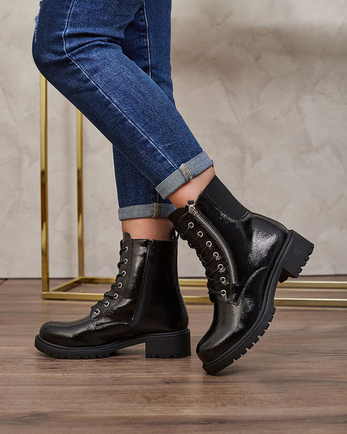 Royalfashion Чорні жіночі черевики з лакованої екошкіри Gaddaxa