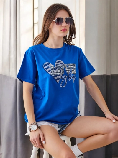 Royalfashion Жіноча бавовняна футболка LOVE з риніштейнами