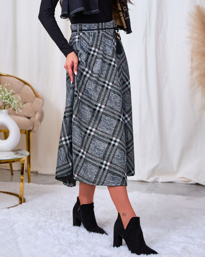 Royalfashion Dámská šedočervená dlouhá kostkovaná sukně