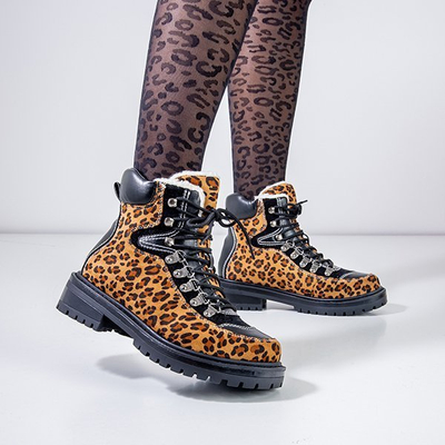 Leopardí boty se zatepleným kabátem z ovčí kůže Dori - Obuv