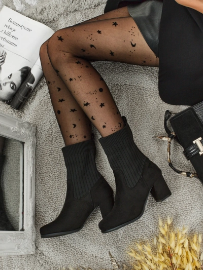 Dámské kotníkové boty eko semišové na sloupku s vsadkou a'la ponožka LumenThorn