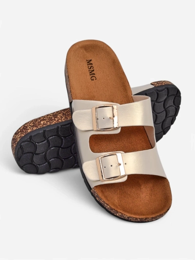 Dámské sandály Royalfashion Aurelia gold – ploché pantofle z eko kůže (velikost 39)