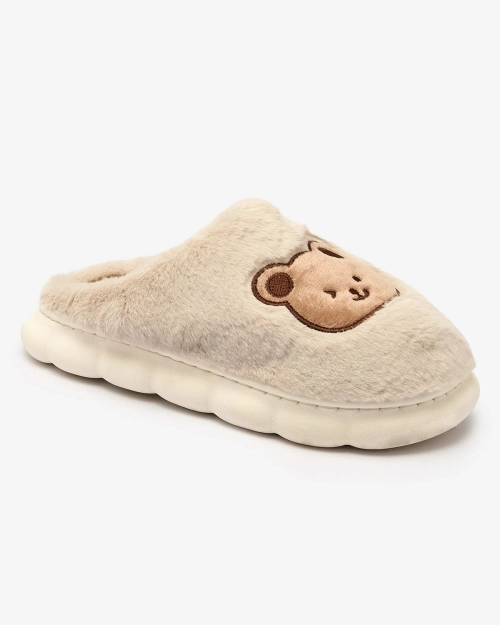 Royalfashion Світло-сірі жіночі хутряні капці з ведмедиком Hettres