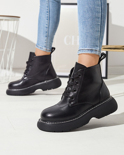 Чорні жіночі черевики з екошкіри на суцільній підошві Getys - Взуття