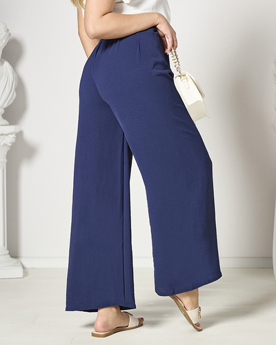 Dámské široké palazzo kalhoty v tmavě modré barvě - Oblečení