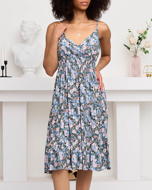 Синьо-рожеве жіноче літнє плаття з квітами - Одяг