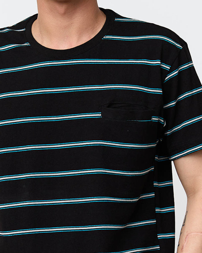 Чоловіча чорна бавовняна футболка в смужку - Одяг