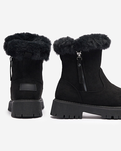 Чоботи жіночі чорні з екозамші з хутром Lertipa- Взуття