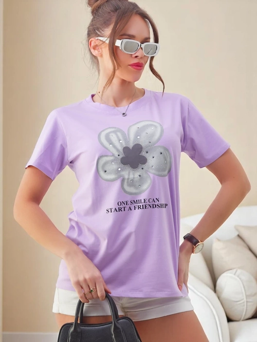 Royalfashion Жіночий бавовняний футболка з квіткою
