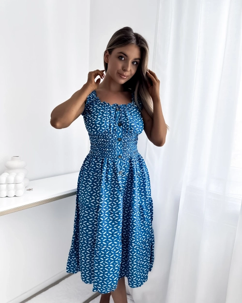 Жіноча сукня до коліна з принтом синього кольору - Одяг