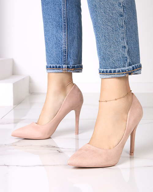 Бежеві жіночі туфлі з еко-замші на підборах Menitik