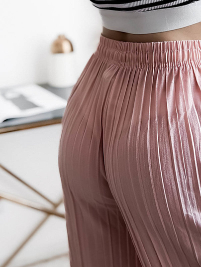 Růžové dámské široké plisované kalhoty palazzo - Oblečení
