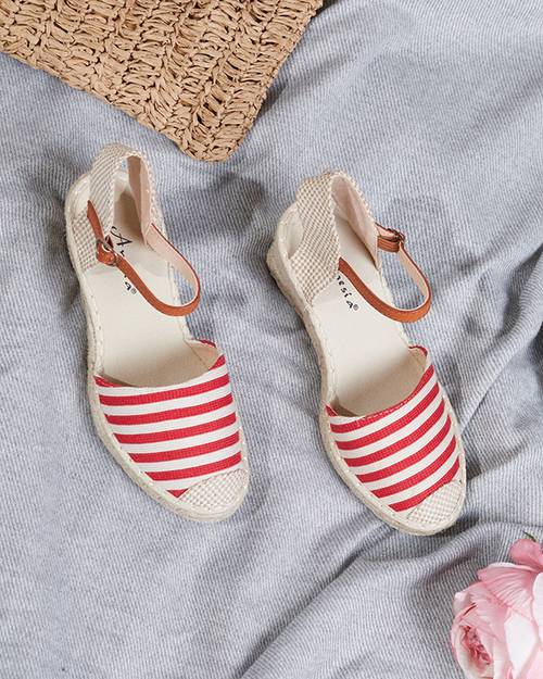Червоні жіночі босоніжки a'la espadrilles в смужку Mecera - Туфлі