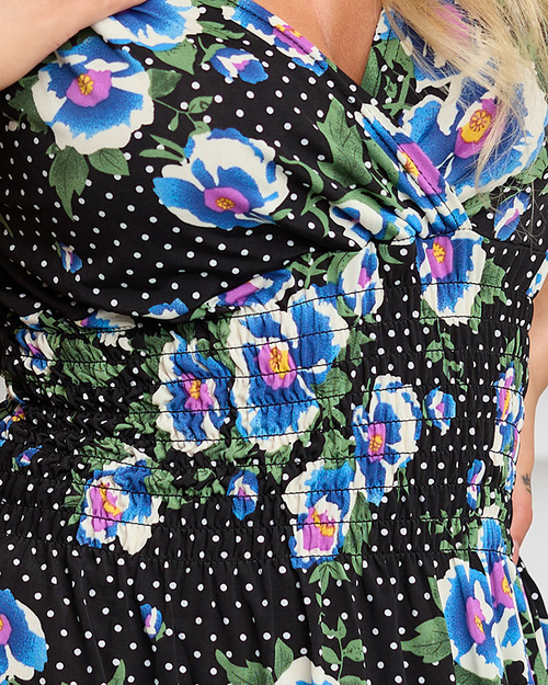 Жіноча чорна сукня максі з блакитними квітами - Одяг