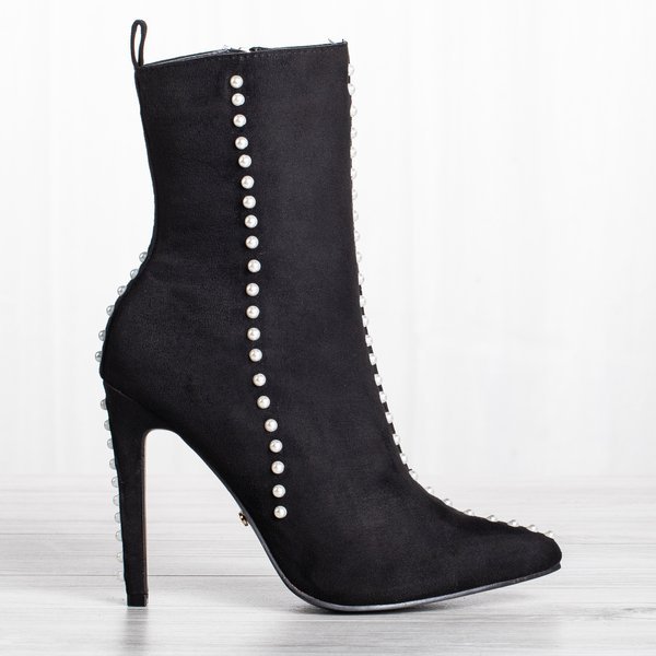 Černé boty na vyšším podpatku s perlami Sinini - Obuv
