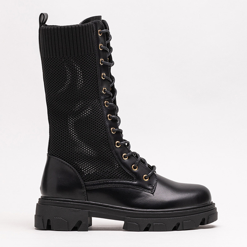 Ажурні чорні жіночі чоботи на шнурівці Buhomi - Взуття