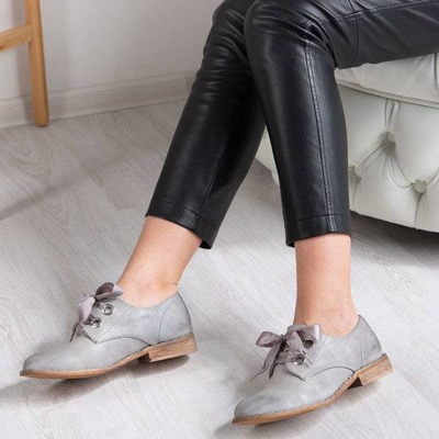 OUTLET Šedé boty se stuhou Zina - Obuv