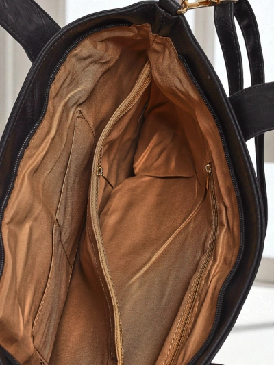 Dámská kabelka z eko-kůže Nerina – černá shopperka italského stylu na zip