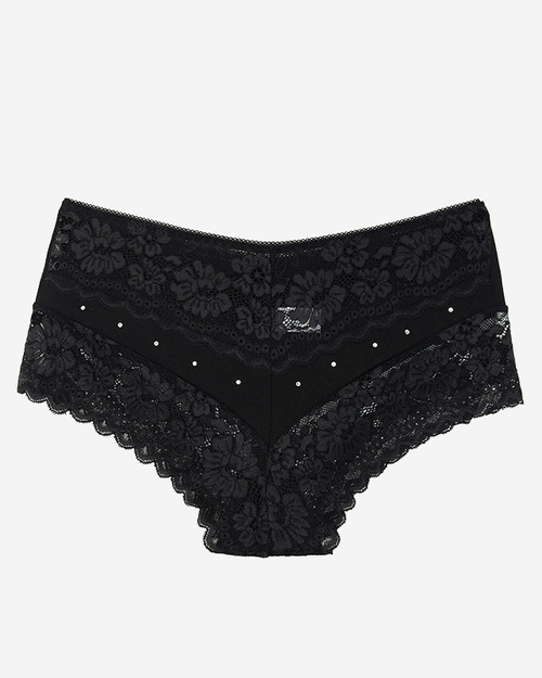 Жіночі чорні трусики, панталони з мереживом і фіанітами - Білизна
