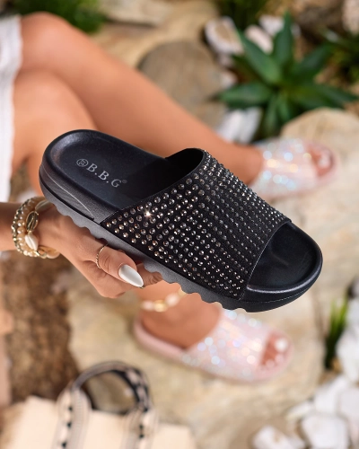 Royalfashion Černé dámské žabky se zirkony Lesixa