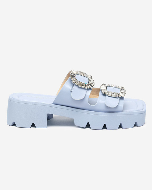 Сині жіночі тапочки з цирконовими орнаментами Sadoh- Взуття