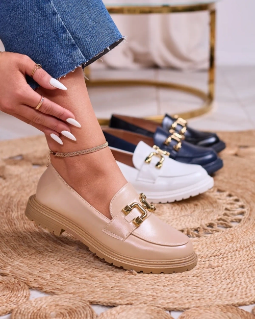 Royalfashion Світло-коричневі жіночі мокасини із золотистим декором Aderica