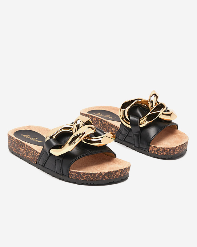 Černé dámské pantofle se zlatým zdobením Cirrenka - Obuv