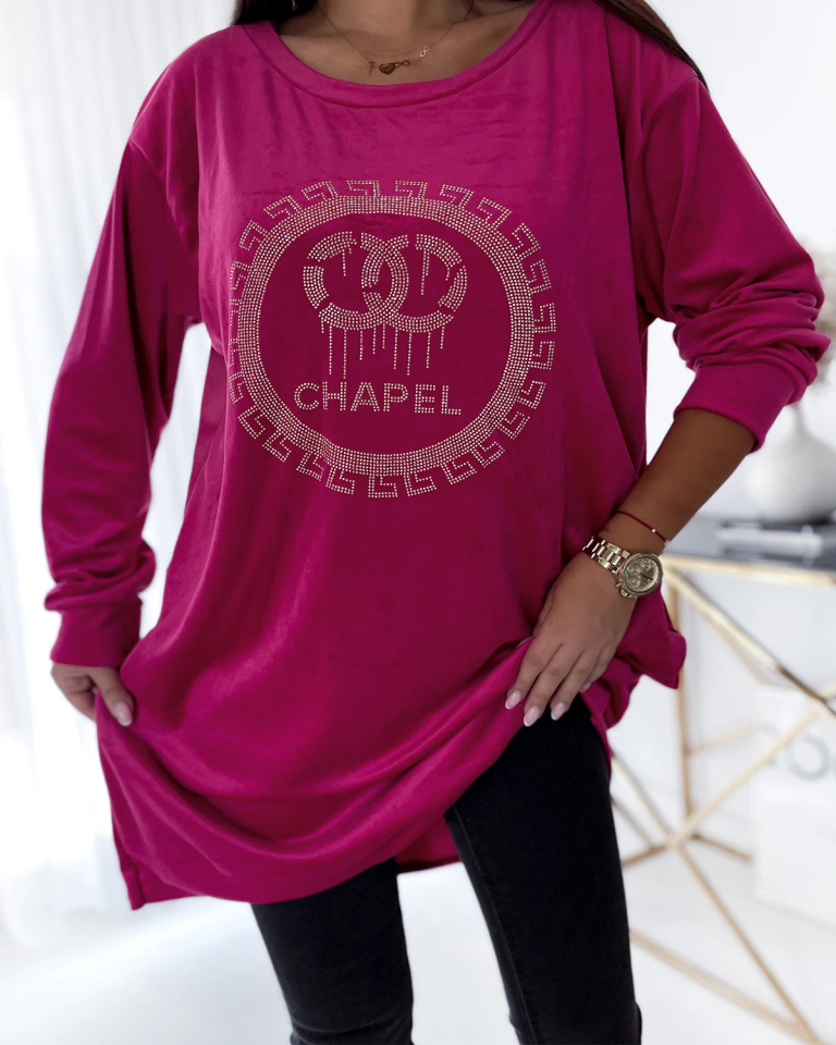 Royalfashion Dámská tunika se zirkony ve fuchsiové barvě