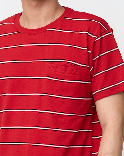 Pánské červené bavlněné pruhované tričko - oblečení
