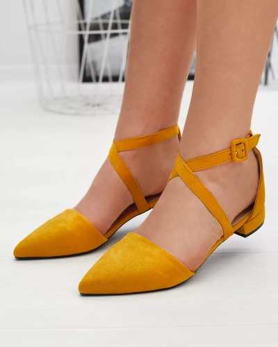 Lodičky pro ženy na plochých podpatcích, hořčicová barva Qiumi - Boty