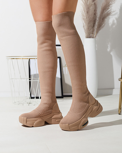 Жіночі чоботи-сліпони вище коліна кольору хакі Georis - Взуття