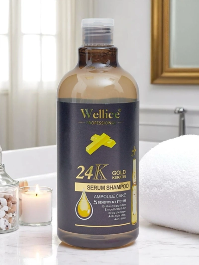 Profesionální vlasový šampon s keratinem 24K Gold – Intenzivní hydratace a uhlazení vlasů 5 v 1