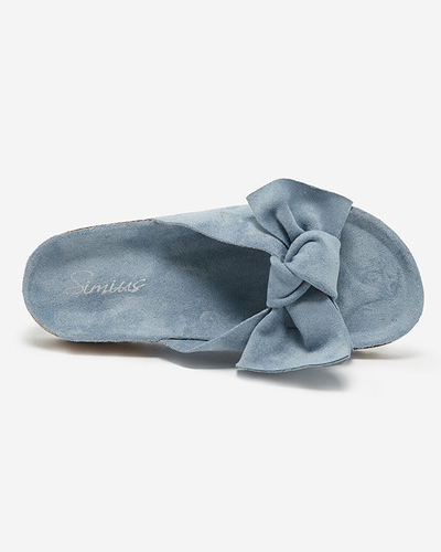 Жіночі еко-замшеві тапочки з бантом синього кольору Dofro- Footwear