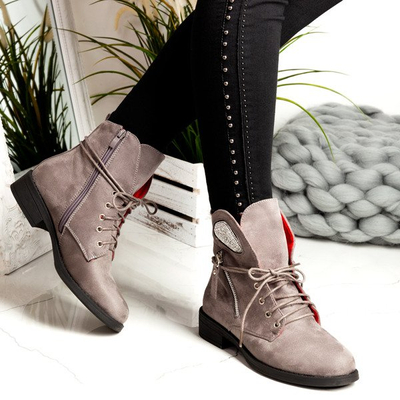 Szare workery z cyrkoniami Rosario - Obuwie