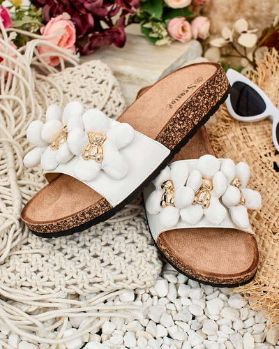Royalfashion Dámské žabky se zlatými medvídky a květinami Isaralle