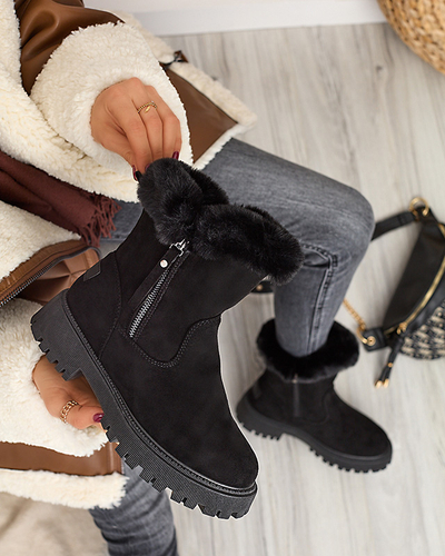 Чоботи жіночі чорні з екозамші з хутром Lertipa- Взуття