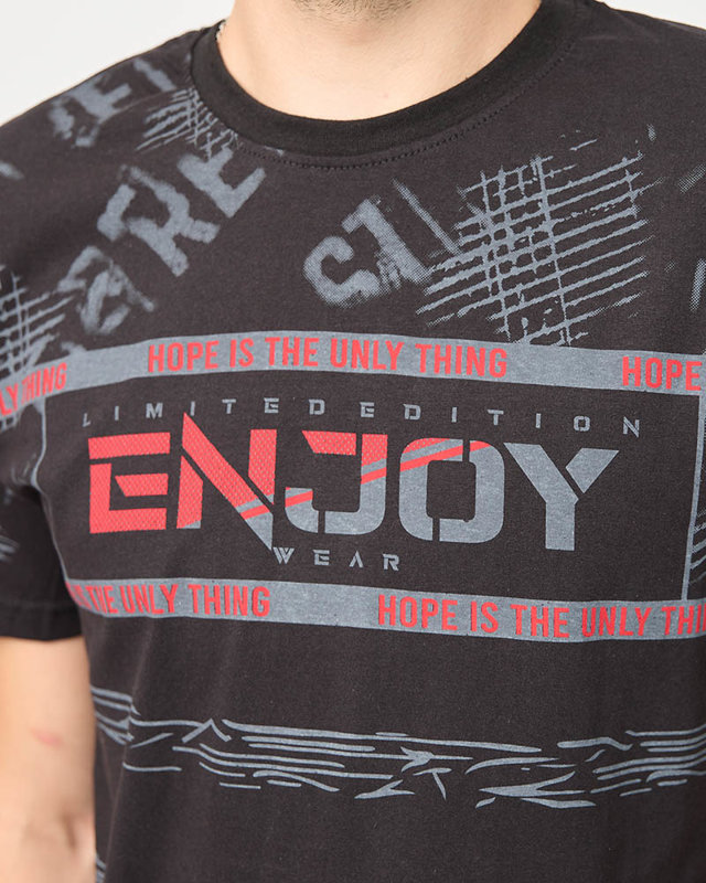 Pánské černé tričko s nápisem ENJOY- Clothing