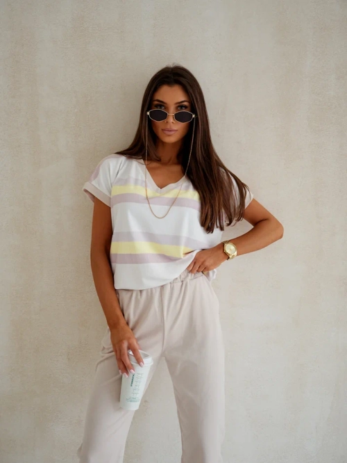 Royalfashion Жіночий комплект у стилі велюру з коротким рукавом у смужку