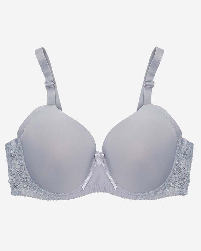 Dámská šedá hladká podprsenka s krajkou - Spodní prádlo
