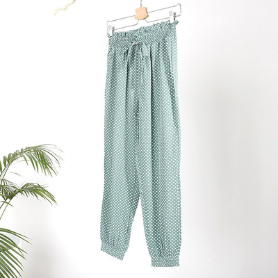 Dámské zelené puntíkové kalhoty PLUS SIZE - Oblečení