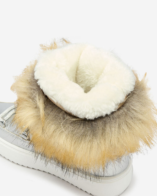 Royalfashion Дитячі сліпони а-ля снігоступи з хутром сріблястого кольору Asika