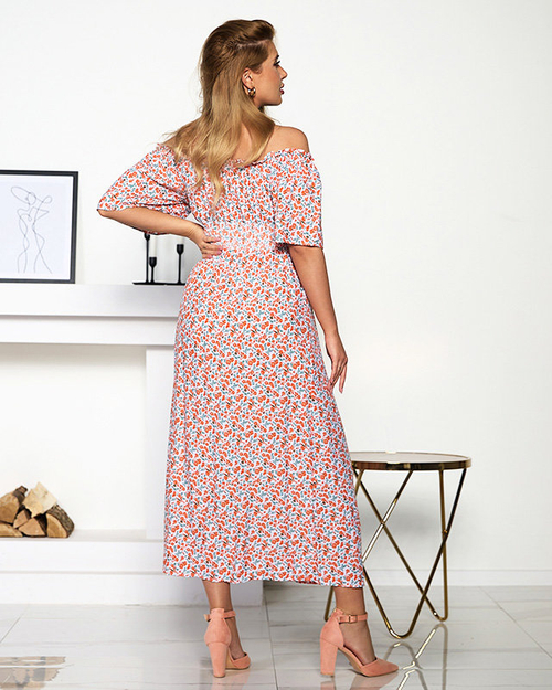 Помаранчево-біла сукня максі з квітковим візерунком - Одяг