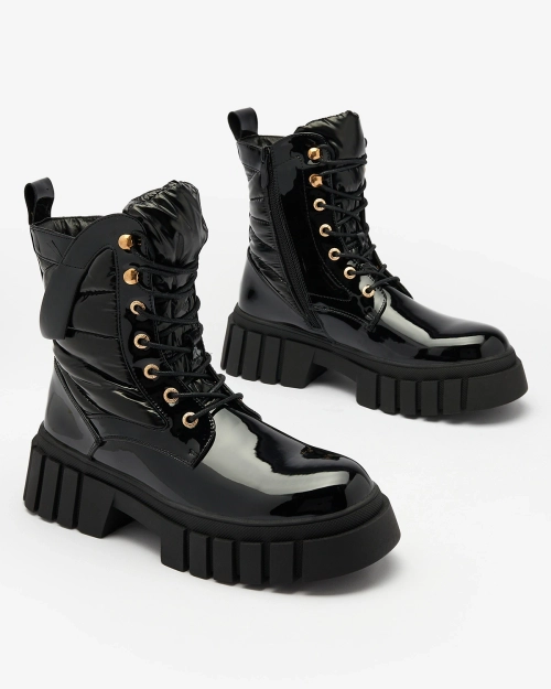 Чоботи Royalfashion Жіночі лаковані чорні Wefetto