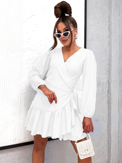Royalfashion Dámské mini šaty s vázáním a volány